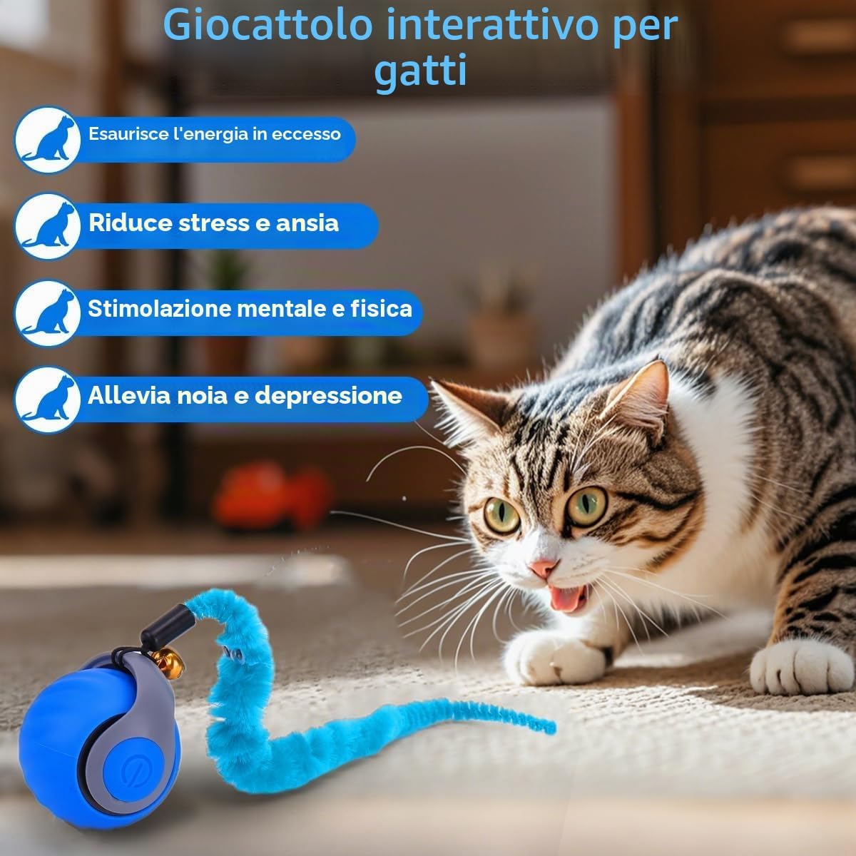 Giocattolo interattivo per Gatti,Palla Elettrica, Dotato di USB Ricaricabile